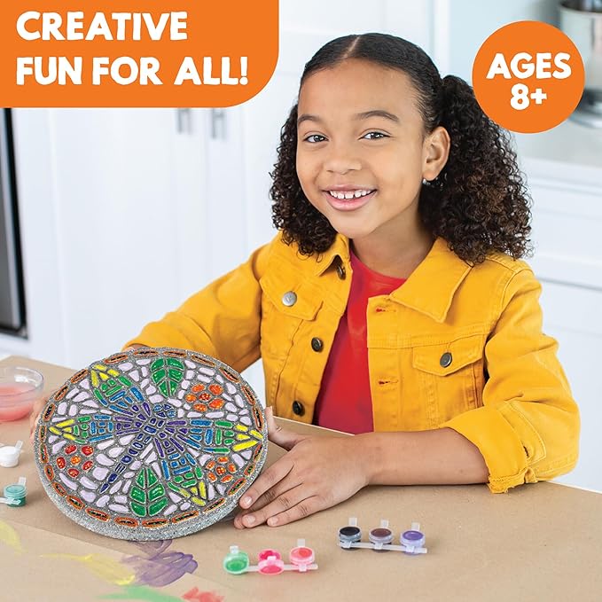 MindWare Paint Your Own Stepping Stone: Dragonfly - Paint Your Own Stepping Stones for Kids Craft Kit Includes Paint, Brushes and Instructions