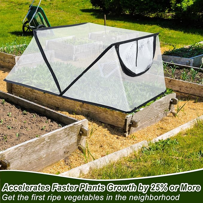 Garden Row Accelerator Plants Cover, Foldable Raised Garden Bed Cover with Zipper Door Waterproof Small Greenhouse Plant Cage Guard Protector for Vegetable Flower Fruits from Animals,31×13×14In