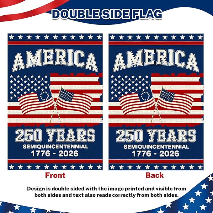 250 Anniversary Usa Garden Flags for Outside, 250 Anniversary USA Flag 1776-2026 Commemorative Patriotic Yard Sign Outdoor Stars & Stripes Design Banner 4th of July Decorations Double Sided Waterproof 250 Year American Flag 28x40 Inch