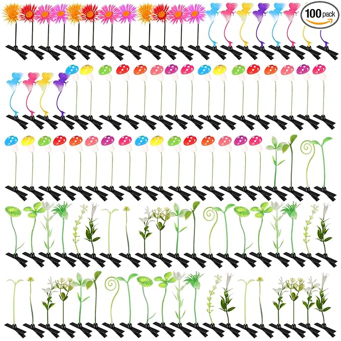Tigeen 100 Pcs Rave Sprouts Bean Sprout Funny Hair Clips Mixed Style Plant Hairpins Hair Accessories for Home Party Irish(Sweet)