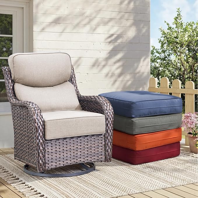 Luxury 6-Inch Outdoor Chair Cushions - 24"* 24" Patio Furniture Cushions with Dual Layer Back Support & Removable Cover, 28D High Density Sponge Patio Cushion for Outdoor Furniture Couch Beige