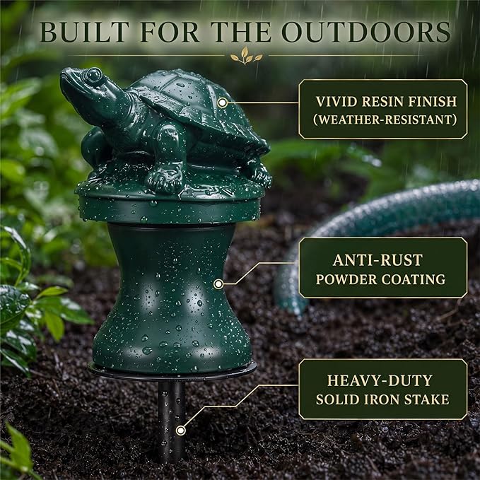Tandefio 3 Pcs Garden Hose Guide Stake 12 Inch Heavy Duty Metal Water Hose Guard Roller Guide Decorative Garden Stake Spike for Flower Bed Plant Protection Outside Yard Lawn