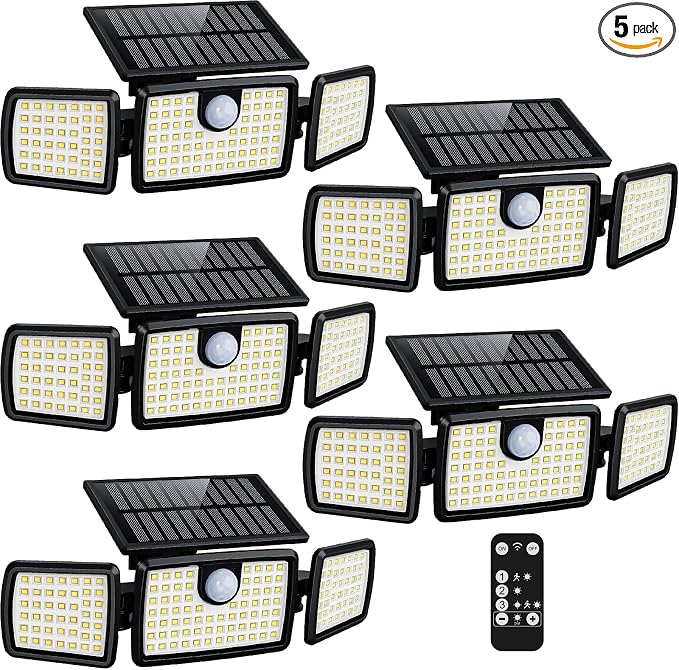 MIHANI Solar Lights Outdoor, Quick Charge Solar Motion Deck Lights Outdoor for Deck with High Brightness, Larger Built-in Tempered Glass Panel, Sensitive PIR Motion Inductor (Remote,5 Pack)