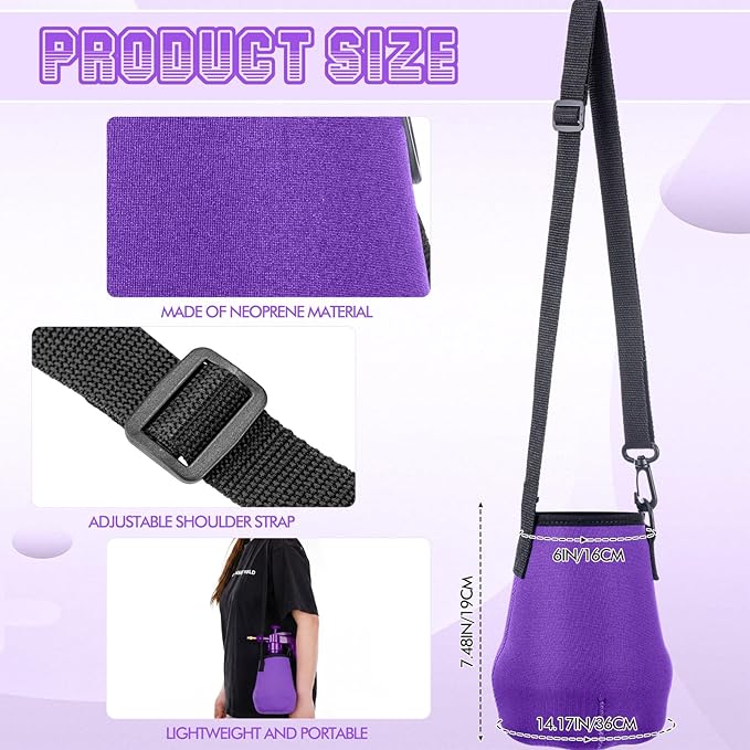 Teenyyou 2 Pcs 1.5 Liter Misters Spray Pump Bottle with Full Neoprene Jacket and Built in Carrying Strap Garden Plant Mister Spray Bottle for Spring Personal Cooling Plants Watering (Purple)