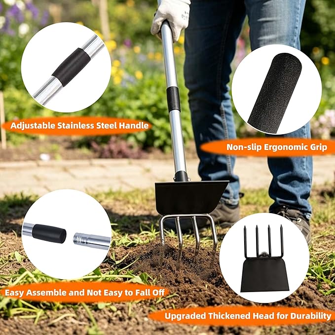 Garden Hoe & Cultivator, Efficient Long Handle Garden Tool, 2-in-1 Hand Cultivator and Gardening Hoe for Raised Beds, 60inch Heavy Duty Hoe Garden Cultivator for Loosening, Weeding, Planting