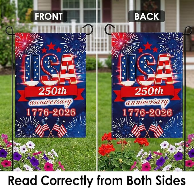 250 Anniversary USA Garden Flag - 250 Years of Freedom Double Sided 3-Ply American Patriotic Flags 1776-2026, UV Protection Fade Resistant 12x18 Inch Yard Flag Commemorative Merchandise for Outdoor Celebration