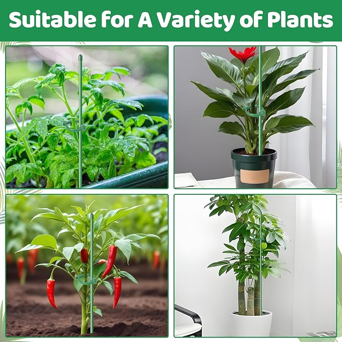 16inch & 12inch Plant Stakes, 18Pcs Adjustable Plant Support Stake Plant Sticks for Indoor Outdoor Green Poles with Rings Clips & Ties for Potted Plants Monstera Tomato Orchid Flower