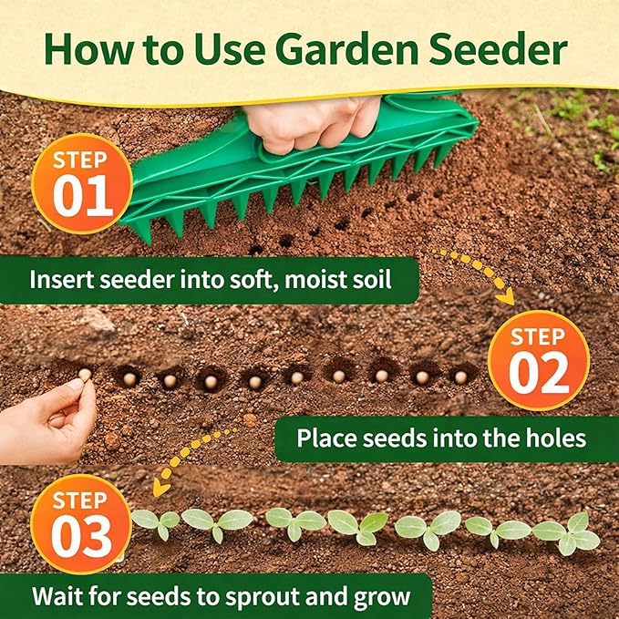 Professional Garden Dibber, Multifunctional Soil Spacer for Planting Seeds, Seed Spacing Tool, 12-Hole Seed Planter Tool, Portable Gardening Tools, Suitable for Vegetables & Flowers (3PCS)