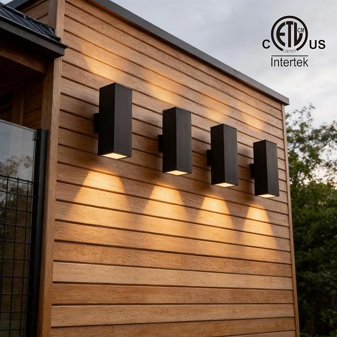 mirrea Modern Outdoor Porch Light Patio Light in 2 Lights with Aluminum Rectangular Tube and Tempered Glass Cover Waterproof Wall Sconce 4 Pack (Matte Black 18")
