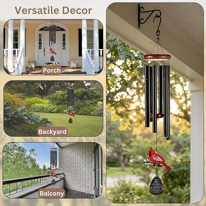 Memorial Wind Chimes for Loss of Loved One, Sympathy Gifts for Loss of Mother/Dad/Husband - Cardinal Wind Chimes for Outside with Mute Option, in Memory of Loved One Gifts, Sympathy Wind Chimes 48''