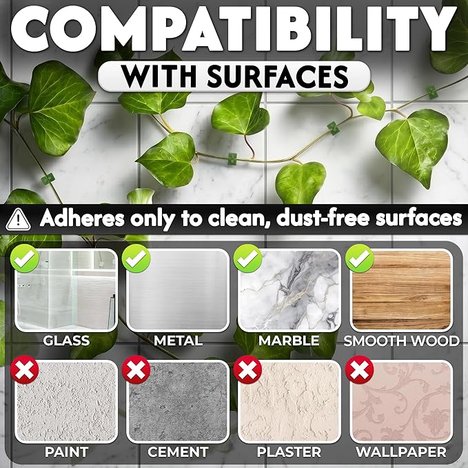 100 Pcs Plant Clips for Climbing Plants - Plant Wall Clips, Green Self-Adhesive Vine Wall Clips for Pothos, Ivy, String of Hearts, Indoor Outdoor Plant Support Hooks, No-Nail Climbing Plant Holder Set