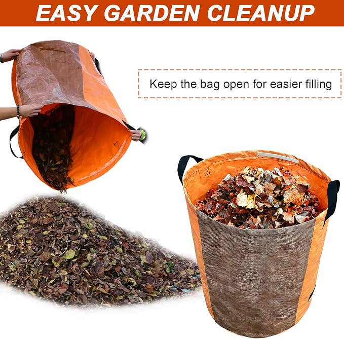 STARPYNG Orange PE Woven Leaf Bag (D26, H30 inch) for Garden Waste, Yard Leaves, and Outdoor Debris - Large Capacity, Durable, Reusable with Handles (1-Pack)