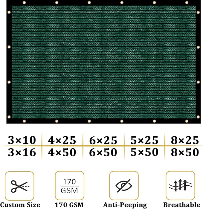 Shade&Beyond 3'x43' Dark Green Privacy Screen Fence Cover 170 GSM Fencing Mesh Fence Panel for Wall Garden Yard Backyard Indoor Outdoor Home Decoration