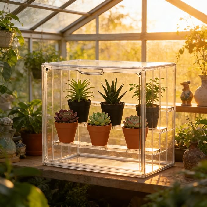 Mini Greenhouse Indoor, Clear Portable Green House for Seed Starting and Small Plants, 14.1”x10.6”x8.4”