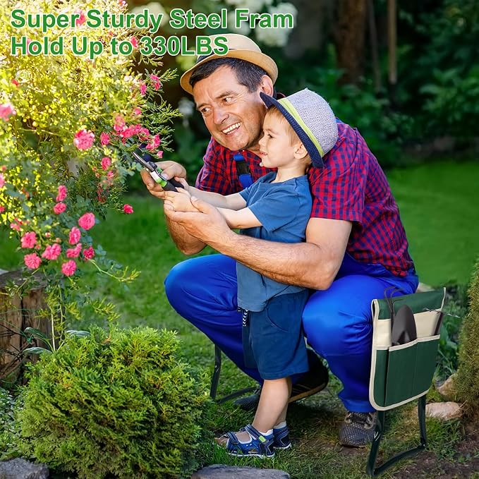 Garden Kneeler and Seat, Multifunctional Garden Kneeling Bench, Folding Gardening Stool, with a Tool Bags, EVA Foam Pad Outdoor Portable Kneeler Gardening Gifts for Women Men
