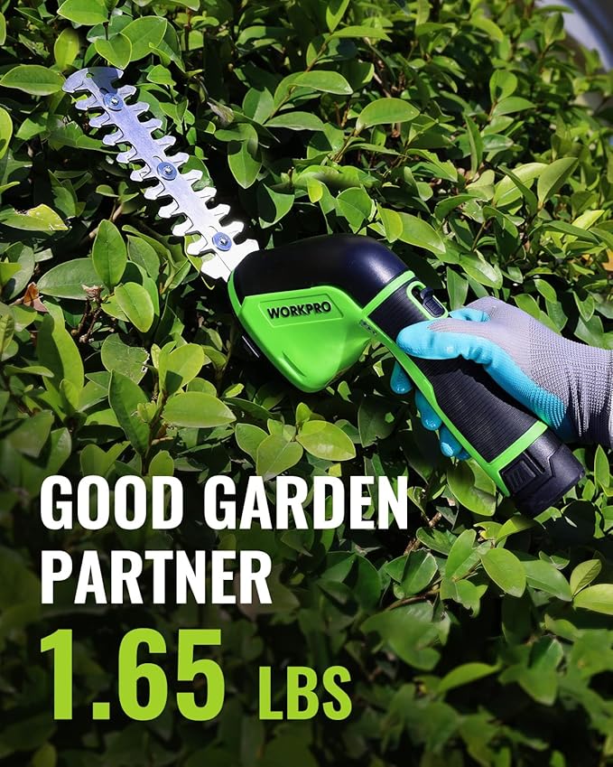 WORKPRO 12V Cordless Grass Shear, 2-in-1 Electric Hedge Trimmer & Grass Cutter, with 37’’ Wheeled Extension Pole, 2.0Ah Battery, 1-Hour Fast Charger, Lightweight Bush Trimmer for Lawn and Garden
