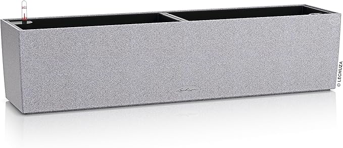 Lechuza BALCONERA Stone 80 Stone Grey, Self-Watering Window Box (Railing Planter), H7.5 L31.1 W7.5 in