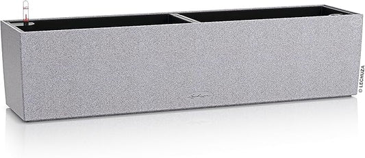 Lechuza BALCONERA Stone 80 Stone Grey, Self-Watering Window Box (Railing Planter), H7.5 L31.1 W7.5 in