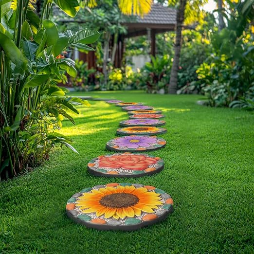Cynkeyee Garden Stepping Stones Outdoor 10x10x0.75 Inch | Decorative Yard Stones, Garden Decor for Outside, Gifts for Women