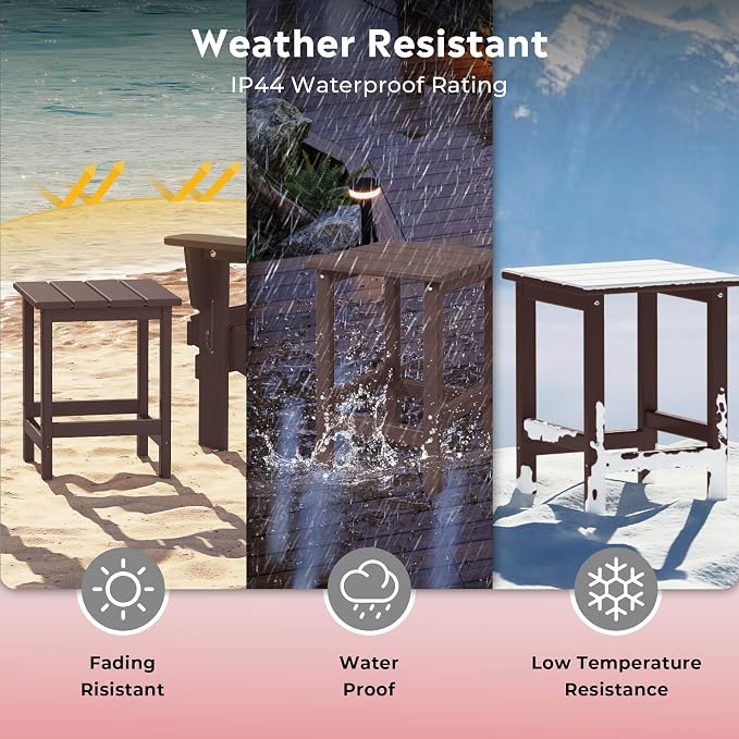 Costaelm Square Outdoor Side Tables, Adirondack Patio Tables for Outside, HDPE Patio End Table Weather Resistant, Balcony Table for Pool, Seaside, Backyard, Porch, Indoor Companion, Dark Brown