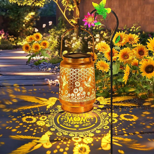 Hummingbird Solar Lanterns Outdoor Garden Decor, Birthday Gifts for Women Mom Grandma, Hanging Metal Solar Lights Waterproof LED Decoration with Shepherd Hook Outside for Yard Patio Lawn Porch