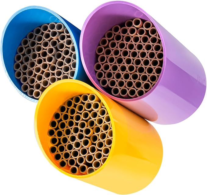 Rivajam Color Splash Mason Bee House - Vibrant & Strong Waterproof Bee Hotel & Insect Habitat - Mason Bee Tubes Filled Bee Houses for The Garden - Pollinator House Bug Hotel Gardening Gifts