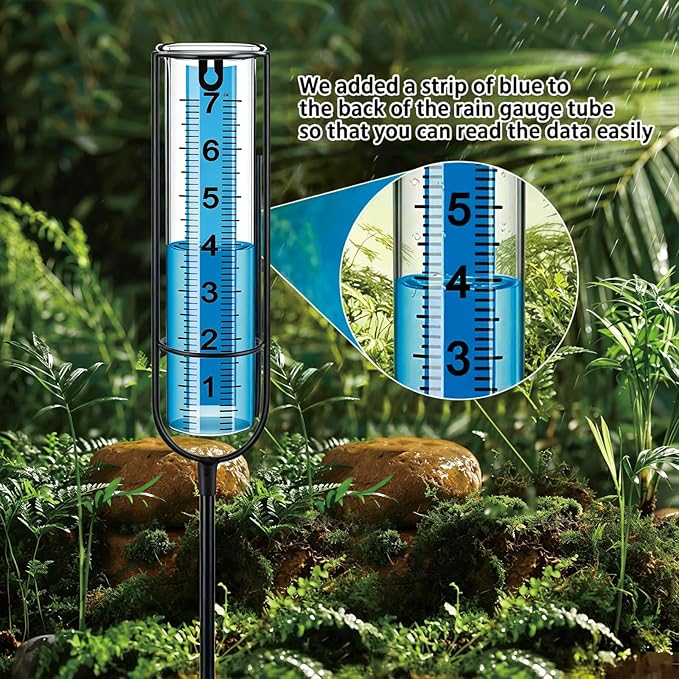 Rain Gauge, 7" Freeze Proof rain Gauge Outdoor Best Rated, Rain gauges for Yard with Stake,Large Clear Numbers and Adjustable Height -Decorative rain Measure Gauge for Garden, Deck, Lawn