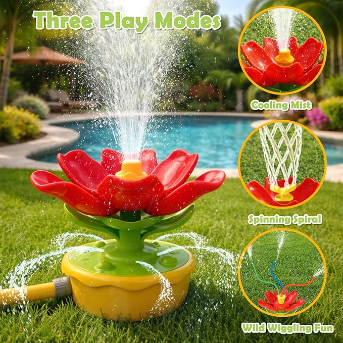 Sprinkler for Kids Outdoor Water Toys: 3 in 1 Flower Toddler Sprinkler Toy, Summer Outside Yard Water Game Toys Attaches to Garden Hose Splashing Fun Toys for 3 4 5 6 7 8 Year Old Boys Girls Gifts