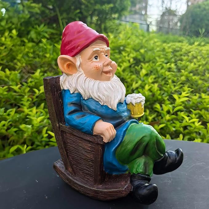 Drinking Beer Garden Gnome Statue Decoration, Figurine Ornament for Indoor Outdoor Home Patio Yard Lawn(Red)