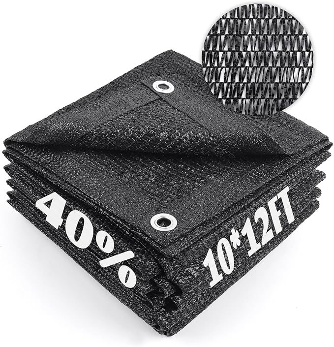 Cool Area 40% Sun Shade Cloth Mesh Tarp with Grommets for Plant Cover 10x12ft Patio Canopy Garden Pergola Greenhouse Car Barn Kennel Black