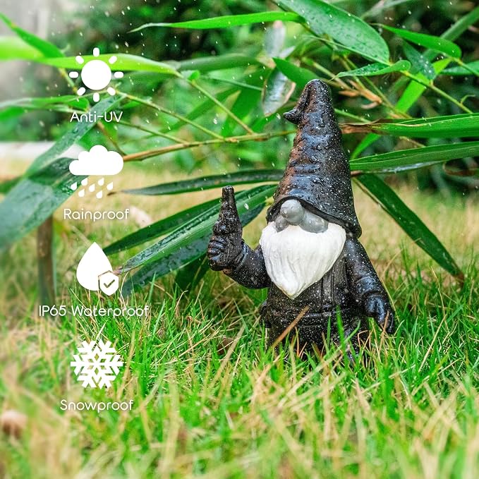6.8" Funny Garden Gnome Statues with Gun Naughty Black Gnome Mini Gnome Figurine Patio Lawn Yard Decoration for Home Outdoor Christmas Birthday Gardening Gift