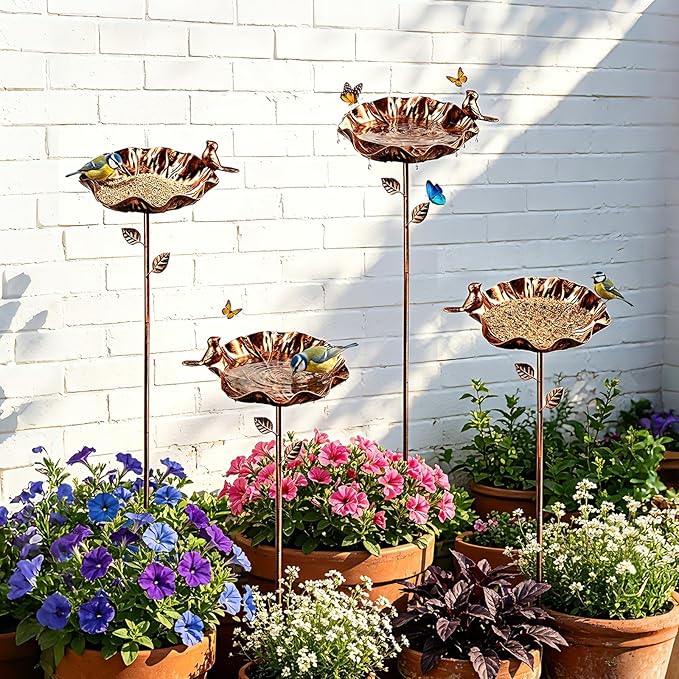 Bird Feeders for Outdoors, 28 Inches Metal Birdbath, Docorative Hummingbird Feeders & Bird Bath for Outside, Vintage Decor for Garden Yard Patio Lawn, 2 PCS, Bronze