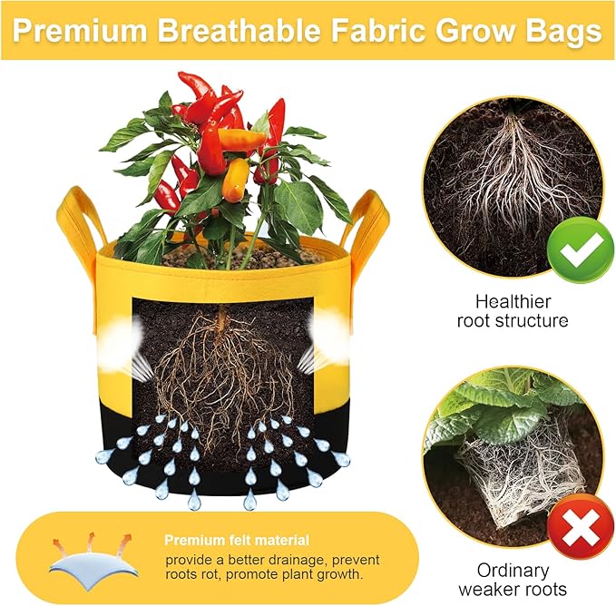 Grow Bags 5Gal/7Gal/10Gal * 2 ，6 Pack Vegetable/Flower/Plant Grow Bags ，Plant Fabric Pots with Handles for Garden and Outdoor Planting (6 Colour, 5 Gallon)