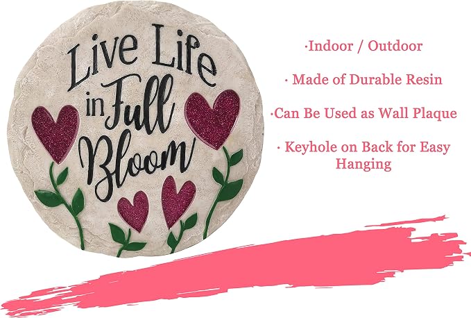 Spoontiques - Garden Décor - Life in Full Bloom Stepping Stone - Decorative Stone for Garden