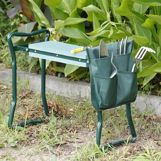 ZenStyle Foldable Garden Kneeler Seat with Tool Pouch Portable Garden Bench with EVA Foam Padded Kneeling Pad Gardening Stool
