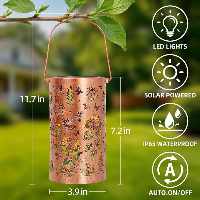 Colorful Solar Lanterns Outdoor Waterproof, Sunflower Birthday Gifts for Women Mom Grandma, Garden Hanging Solar Lantern Lights for Patio