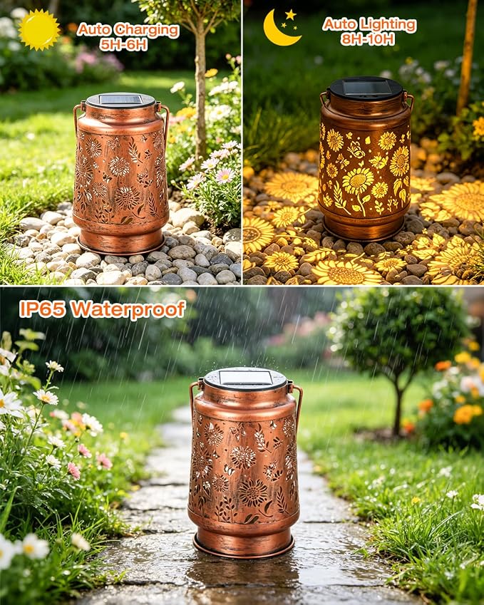 ANYTALK Birthday Gifts for Women Mom Grandma, Sunflower Solar Lanterns Outdoor Waterproof, Hanging Solar Lights for Yard, Patio, Porch, Garden Decor