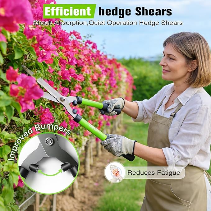 21"Hedge Shears & Pruning Shears 2pc Set,Manual Hedge Clippers with Wavy Steel Blades Lightweight Clippers Comfort Handles for Trimming Hedges Bushes Borders Shaping Boxwood Shrubs Plants Garden Tools