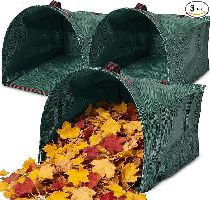 yard waste bags, 3 pcs, 52 gallon capacity, suitable for grass clippings, fallen leaves and tree trimmings, yard debris, grass clippings, foldable trash can