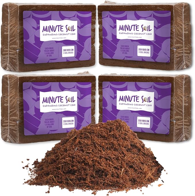 Minute Soil Organic Coco Peat 12 Pack – Lightweight Growing Bricks Expand to 18 Gal – Potting Mix for Microgreens, Herbs, Vegetables, Flowers, Indoor Containers, Seed Trays