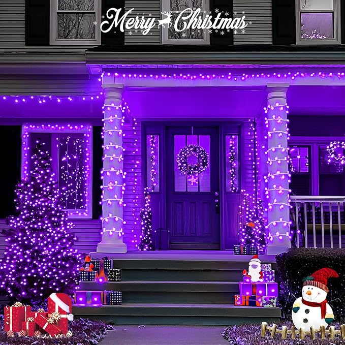 JMEXSUSS 91.5ft 250 LED Purple String Lights Indoor, Connectable 8 Modes Purple Christmas Lights Outdoor Waterproof, Plug-in Clear Wire Christmas String Light for Xmas Bedroom Party Tree Decorations