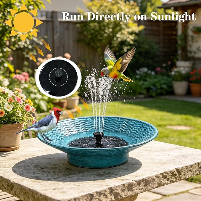 Solar Bird Bath for Outside, 12.4" Outdoor Garden Metal Bird Bath Bowl Fountain, Solar Powered Bird Bath Fountain for Garden Patio Decor, (Blue)