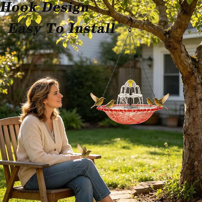 2026 New Solar Bird Bath Fountain, Large Hanging Cascade Water Bowl with Solar Pump, Outdoor Fountain for Hummingbirds, Garden, Patio & Backyard Decor (Purple)