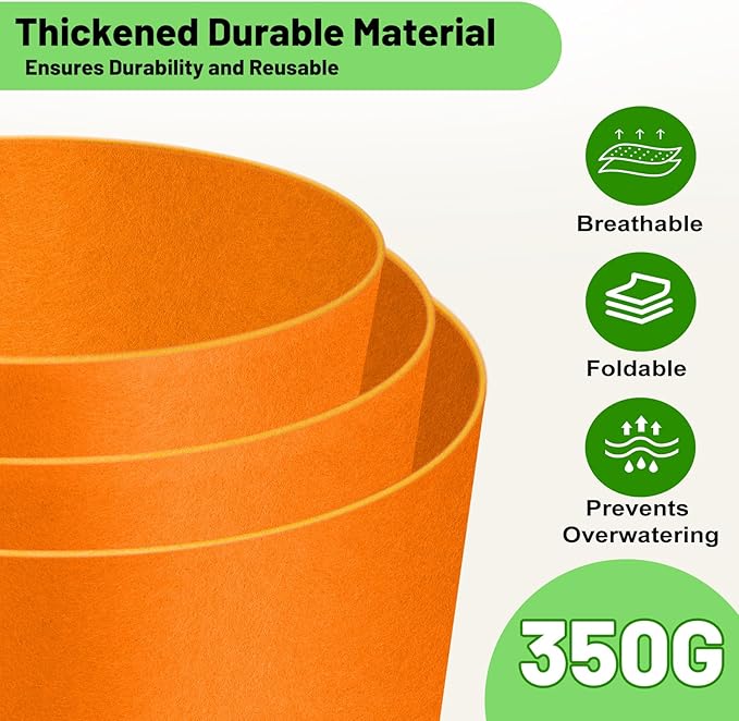 15 Gallon Fabric Grow Bags 5-Pack, 350G Heavy Duty Nonwove Fabric Pots with Handles, Breathable Grow Planter for Vegetables Flowers Indoor Outdoor Gardening