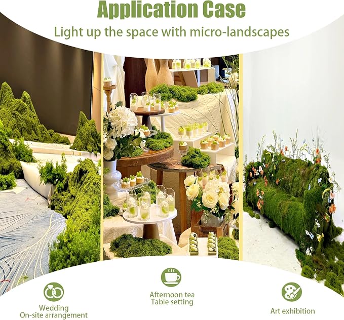 Fake Moss for Crafts 39.37" x 39.37" Faux Moss for Plants Indoor Artificial Moss for Decorating Green Faux Grass for Planters Crafts DIY Table Centerpieces Fairy Garden Floral Wedding 100 x 100cm