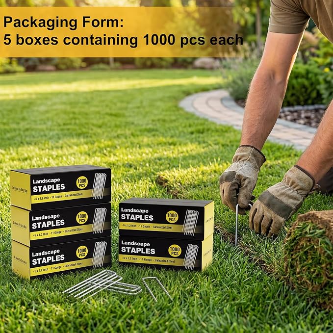 5000 Pack 6 Inch Landscape Staples Bulk, Galvanized Garden Stakes 11 Gauge U-Shaped Pins Tent Stakes Yard Ground Staples for Landscaping Fabric, Lawn, Turf, Fence, Plant Cover, Irrigation