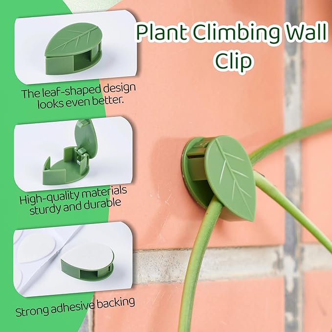 30/60/100PCS Plant Climbing Wall Fixture Clips,Invisible Wall Plant Vines Fixing Clips,Self-Adhesive Vine Support Holder for Climbing Plants. (60, Green-Leaf Shaped)