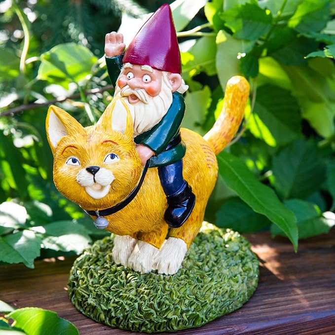 BigMouth Inc Riding Cat Garden Gnome Statue, Funny Outdoor Lawn & Yard Figurine, Housewarming Gag Gift Sculpture Decorations