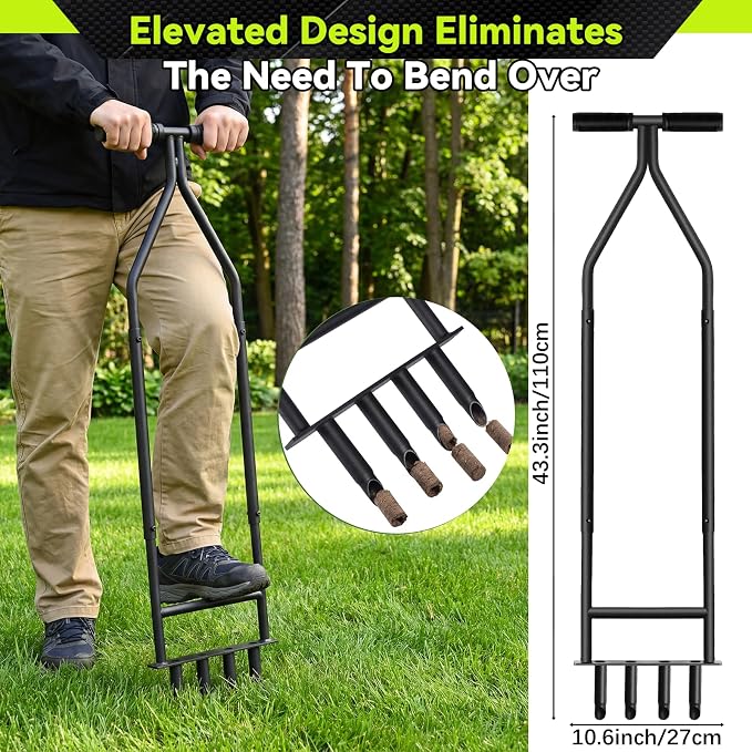 Manual Lawn Core Aerator Tool, Heavy Duty Carbon Steel Lawn Aerator, Ergonomic Labor-Saving Yard Garden Tool for Compacted Soil, Lawn Care Essentials