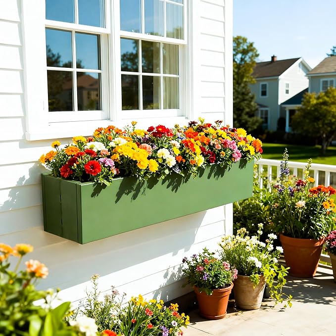 2 Pack Metal Railing Planter Box, 30 Inch Balcony Planters with Adjustable Brackets, Large Hanging Planters for Outdoor Fence Deck